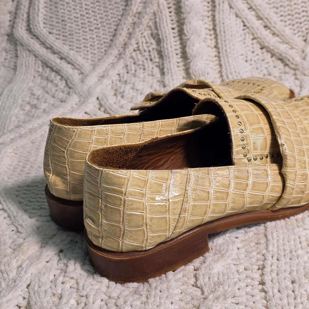 ALOHAS Loafers Beige Ivory Croc Embossed Studded Shoes Women 38 7-7.5 - Picture 5 of 7
